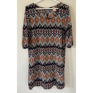 Women's Paisley & Ivy Tribal Print Fall Shift Dress Women Size Large